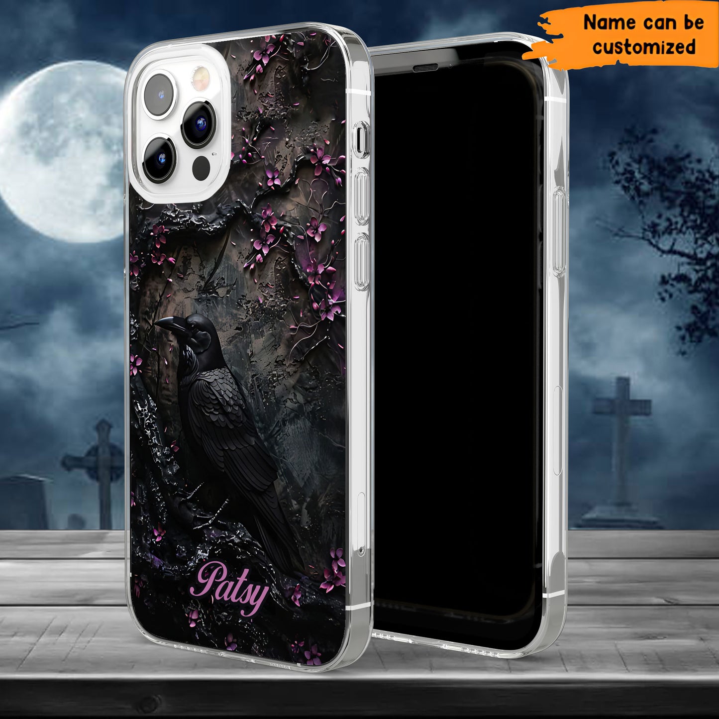 Dark Raven & Gothic Blossom - Personalized Clear Phone