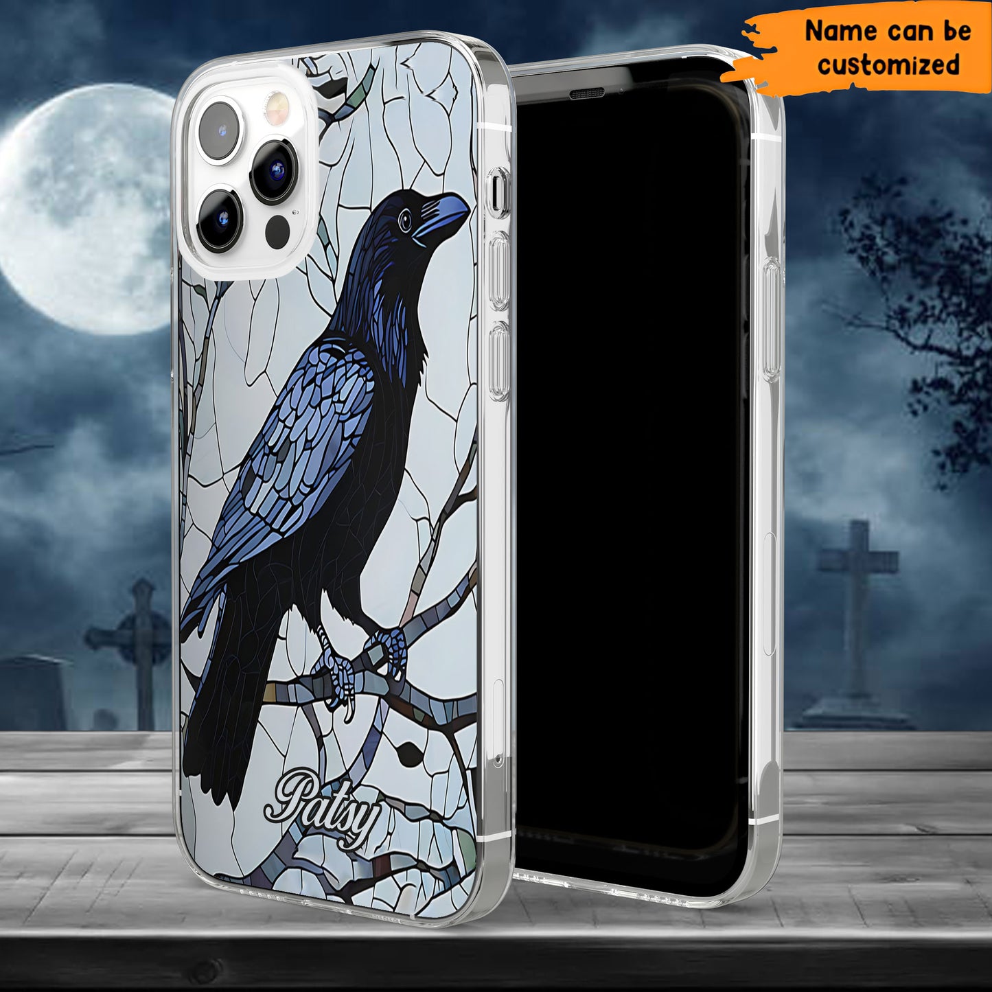 Raven Stained Glass - Personalized Clear Phone Case