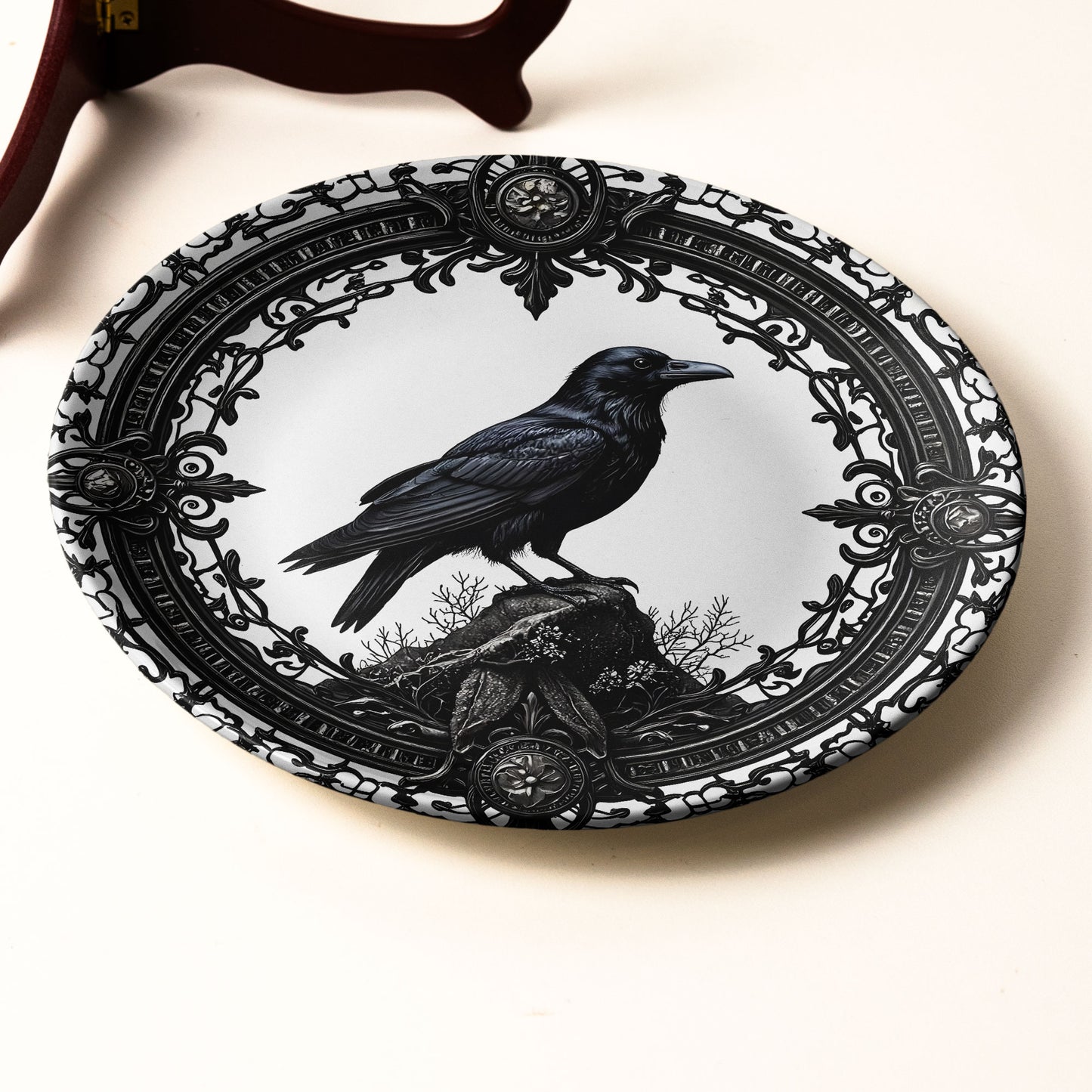 The Midnight Sentinel – Gothic Raven Ceramic Plate