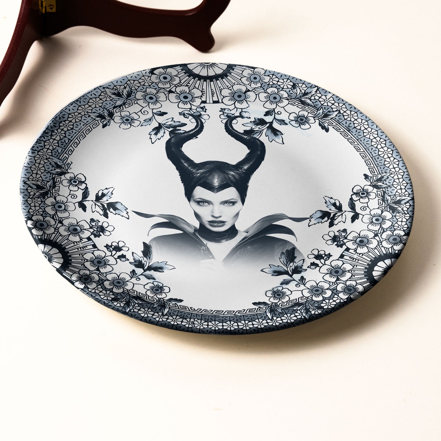 Maleficent Ceramic Plate – Dark Fantasy Floral Art
