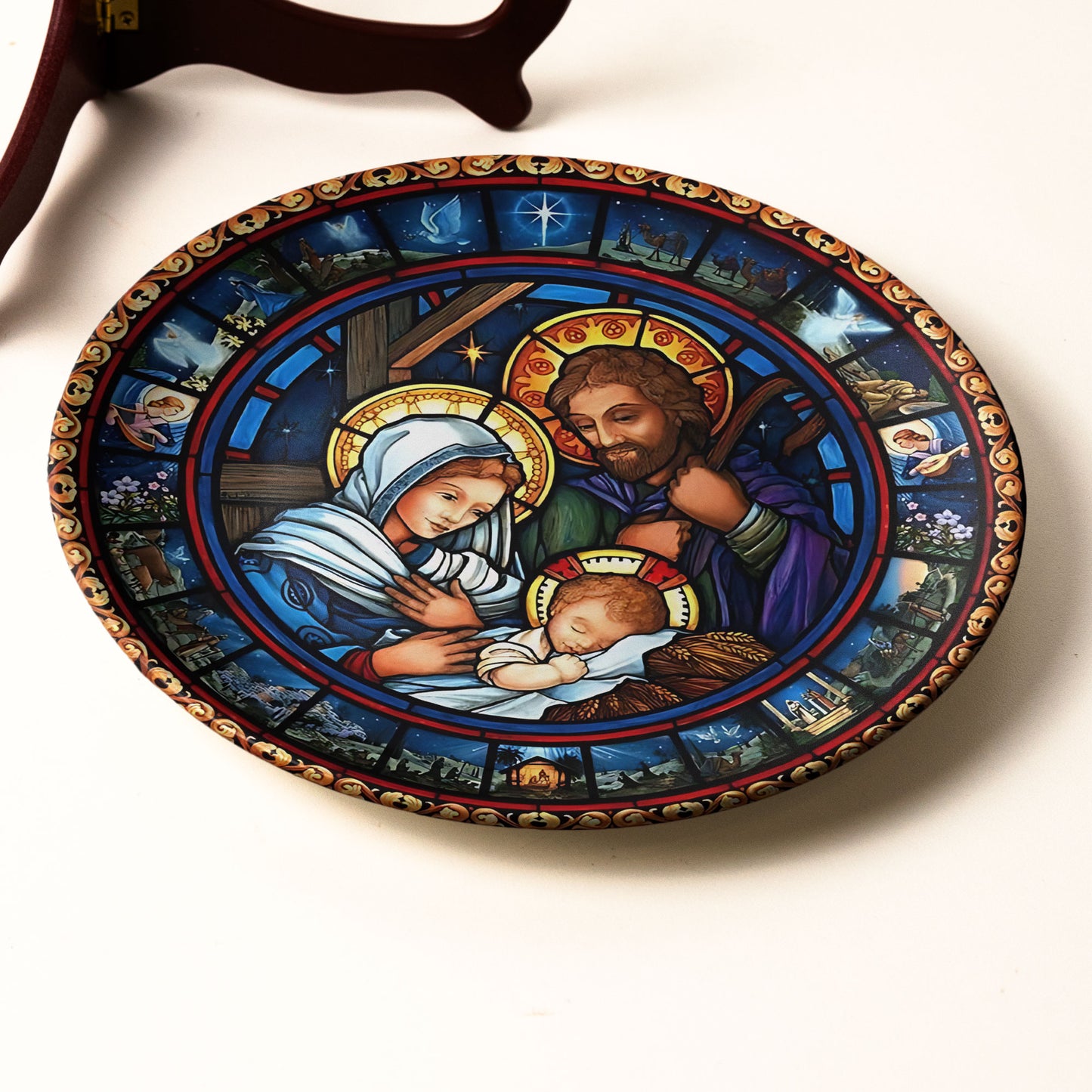 Holy Family Stained Glass Ceramic Plate – Nativity Art Collector’s Edition
