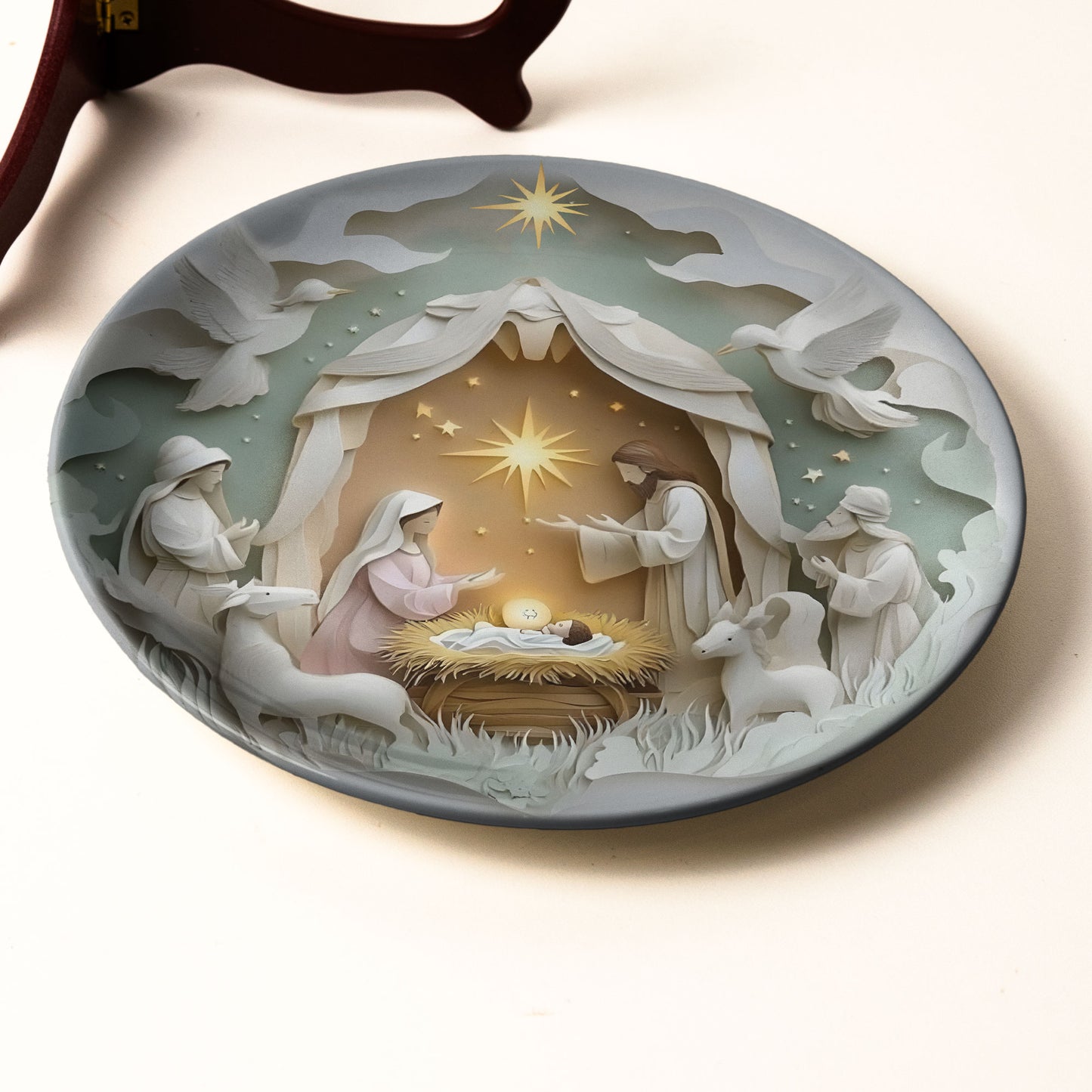 Peaceful Nativity Ceramic Plate – Handcrafted Holy Night Scene