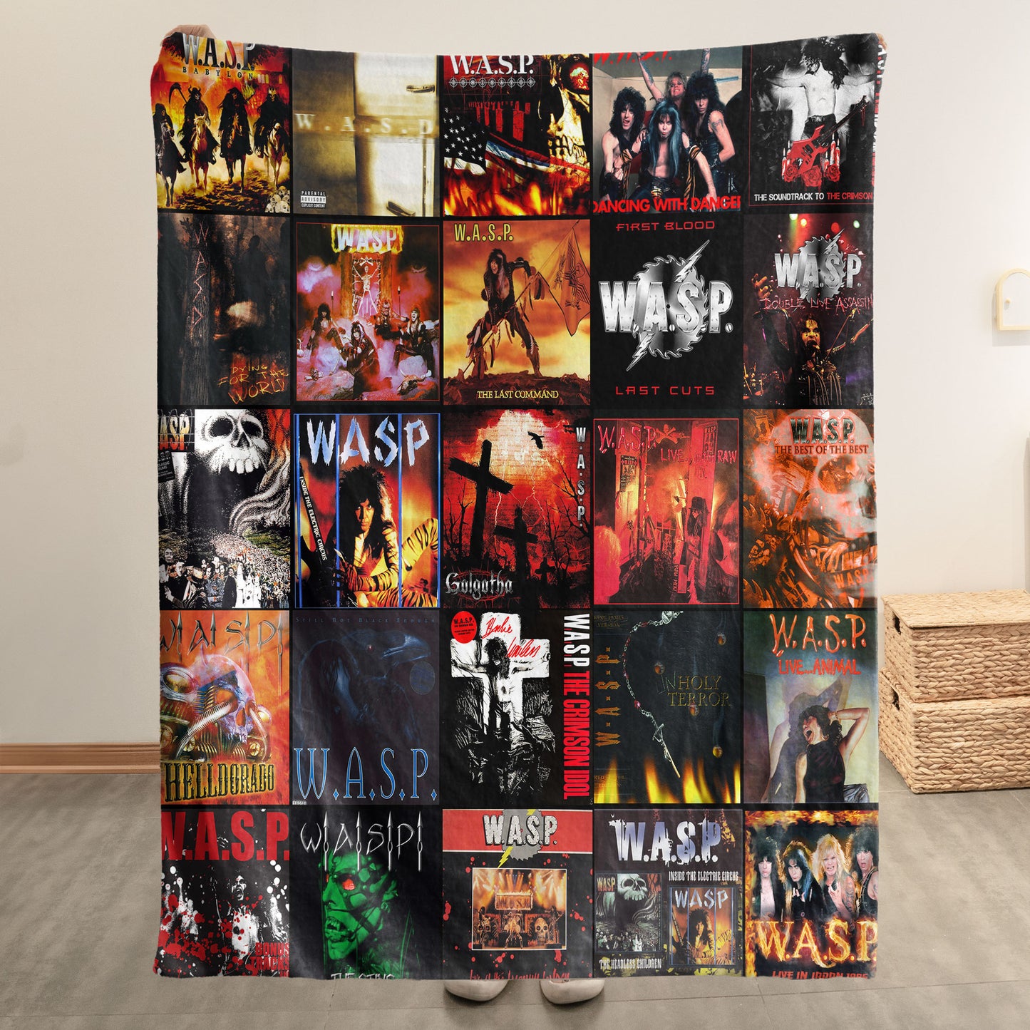 W.A.S.P. Sherpa Blanket – A Heavy Metal Legacy Collage for True Shock Rock Fans