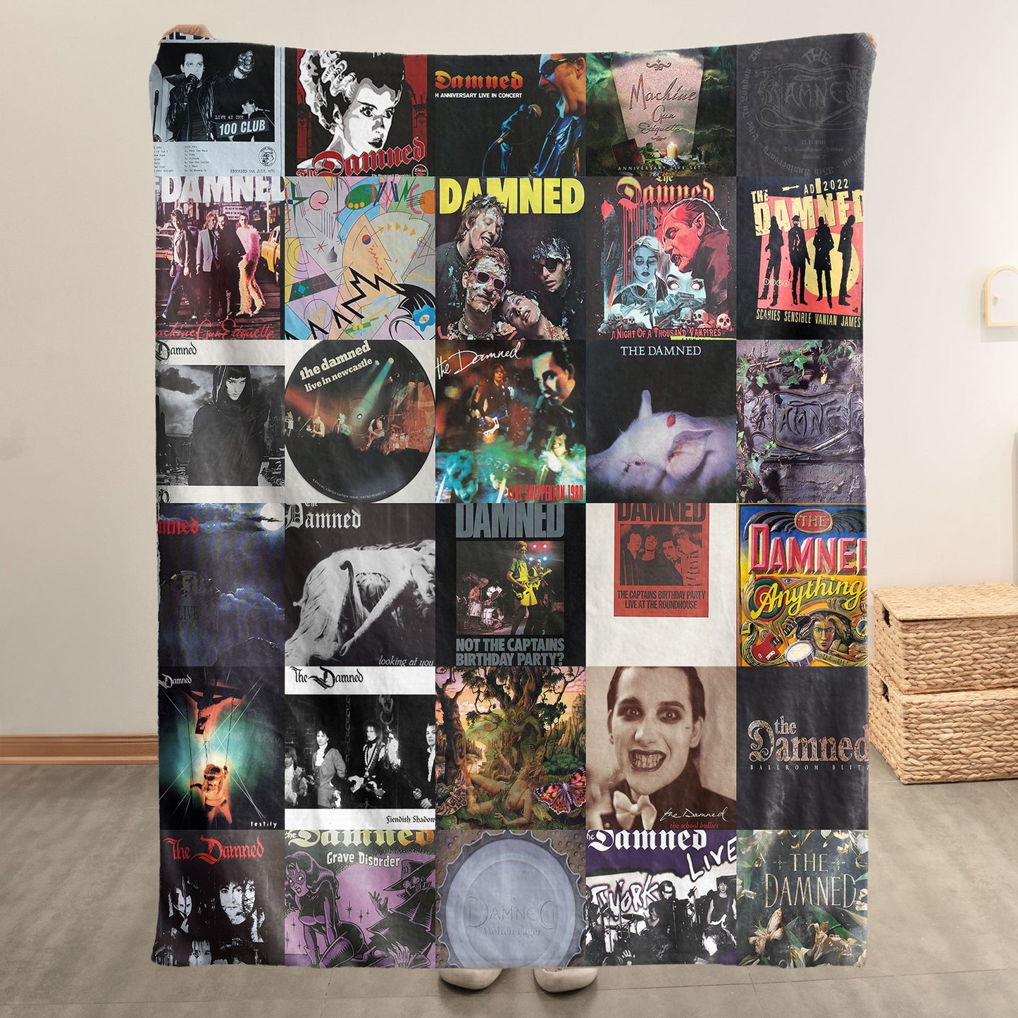 The Damned Sherpa Blanket – Iconic Album Cover Collage Cozy Throw for Punk & Goth Rock Fans