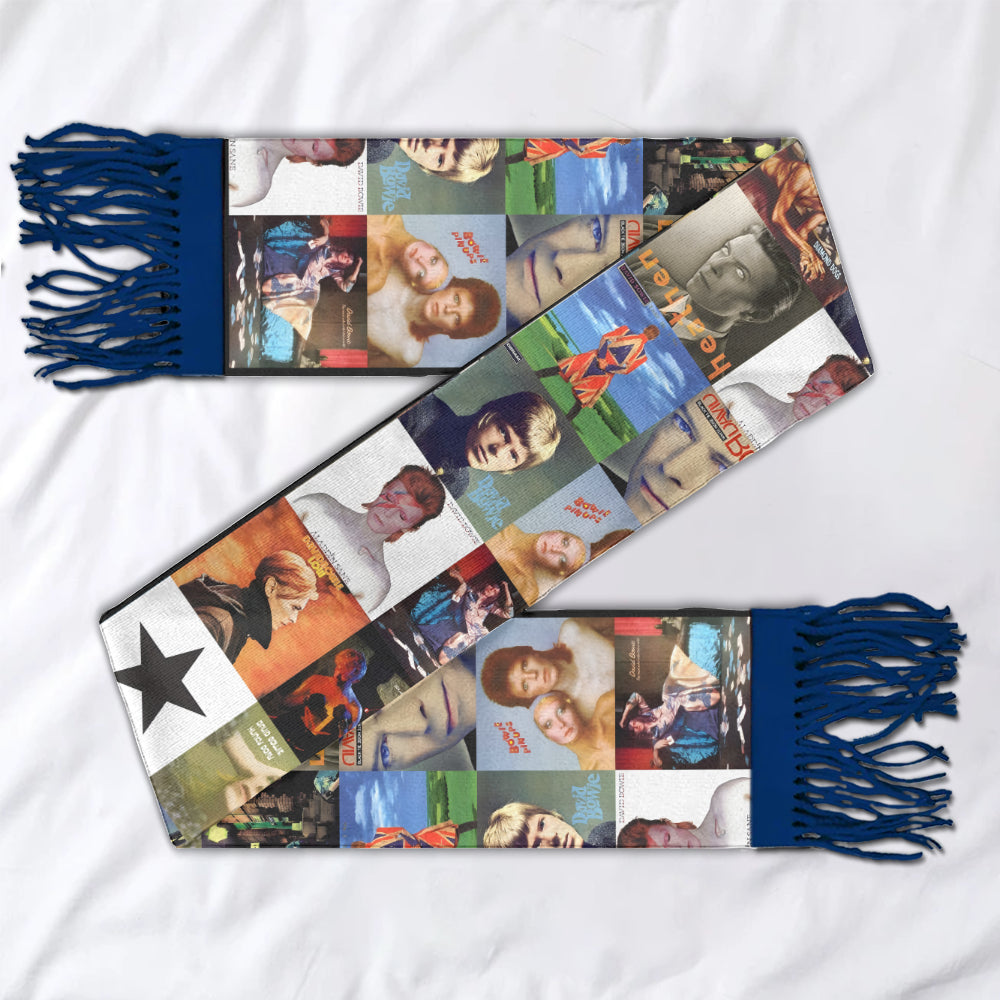 David Bowie Album Collage Scarf – Retro Art Rock Fan Gift
