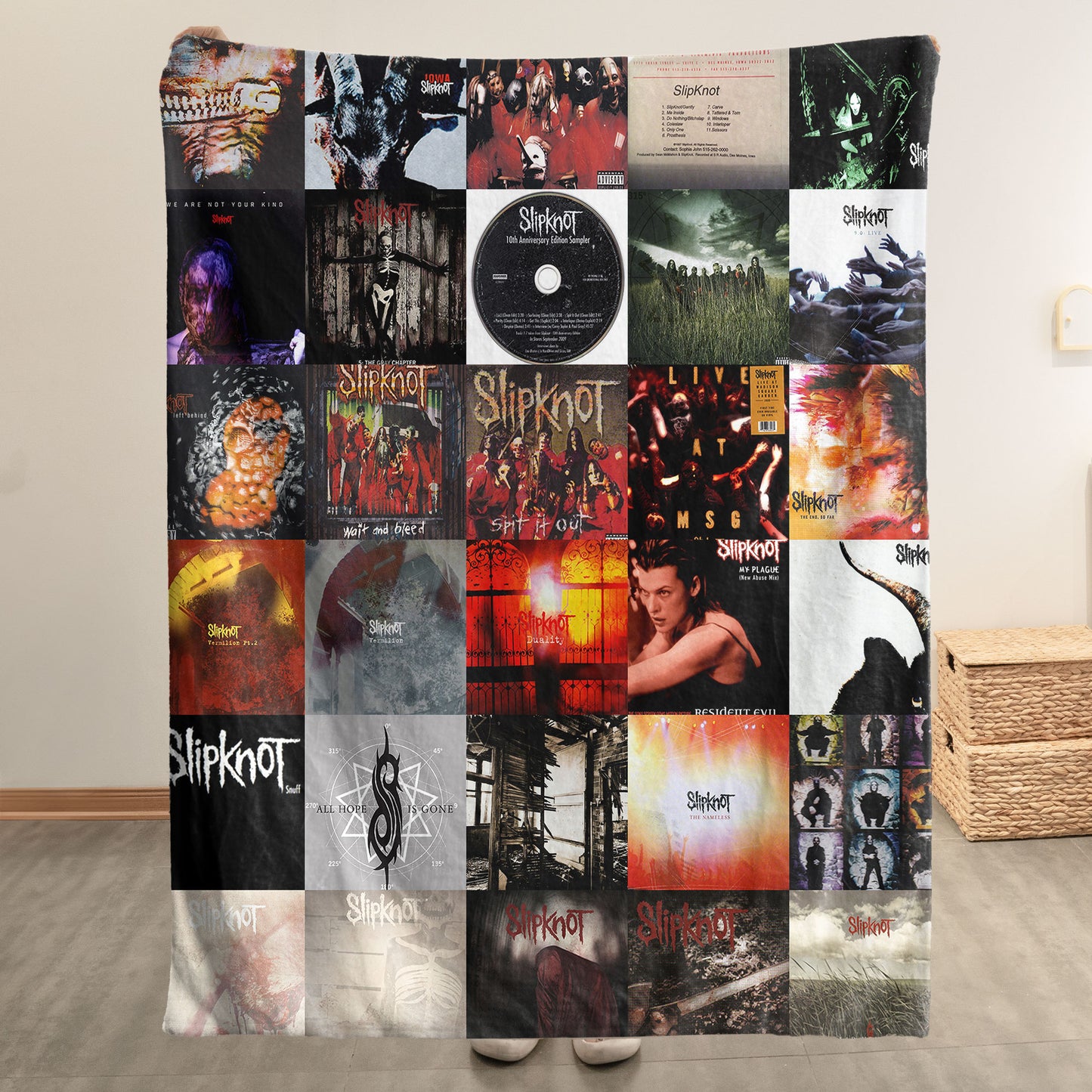 Slipknot Sherpa Blanket – Iconic Album Cover Collage Cozy Throw for Metal Fans