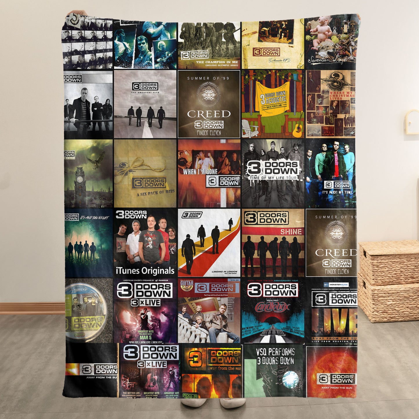 3 Doors Down Sherpa Blanket – Classic Album Cover Collage Cozy Throw Gift for Rock Fans
