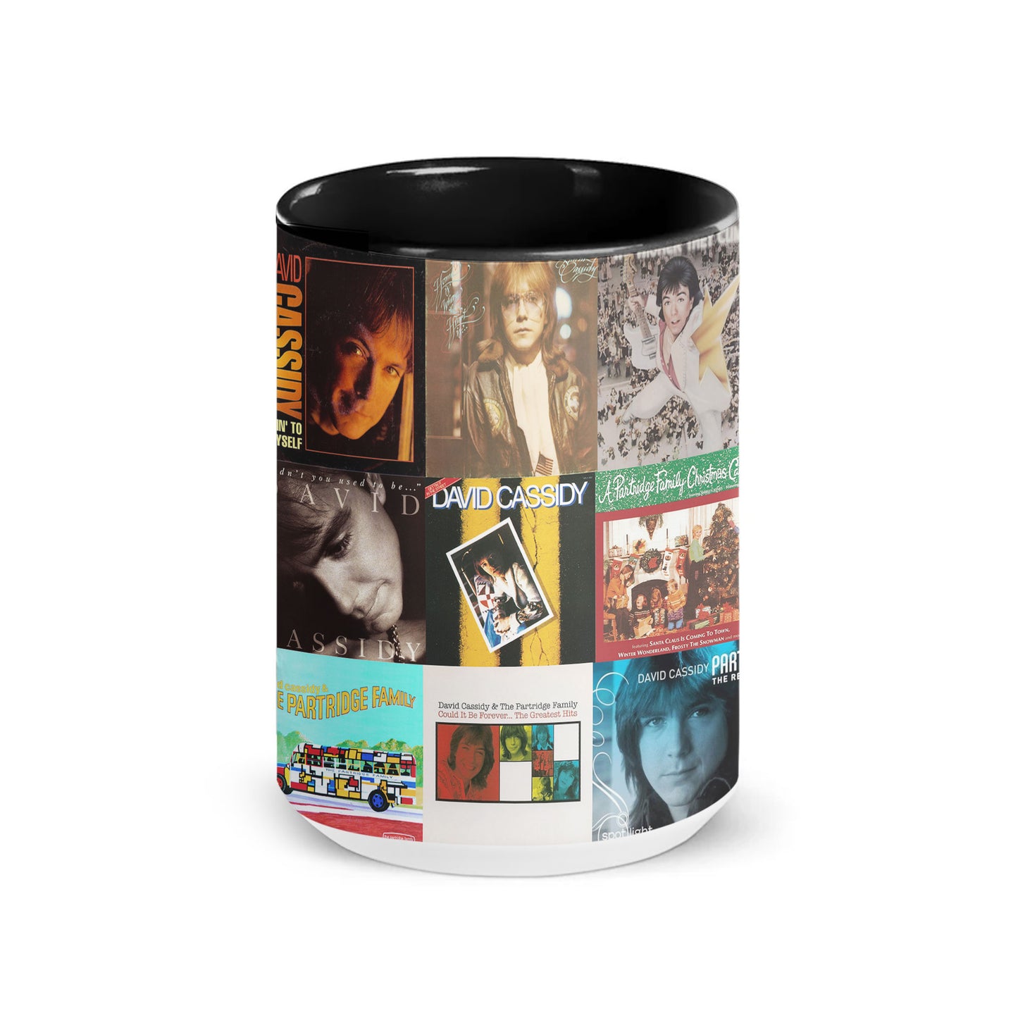 David Cassidy Accent Mug – Classic Album Cover Collage Gift for Pop Music Fans