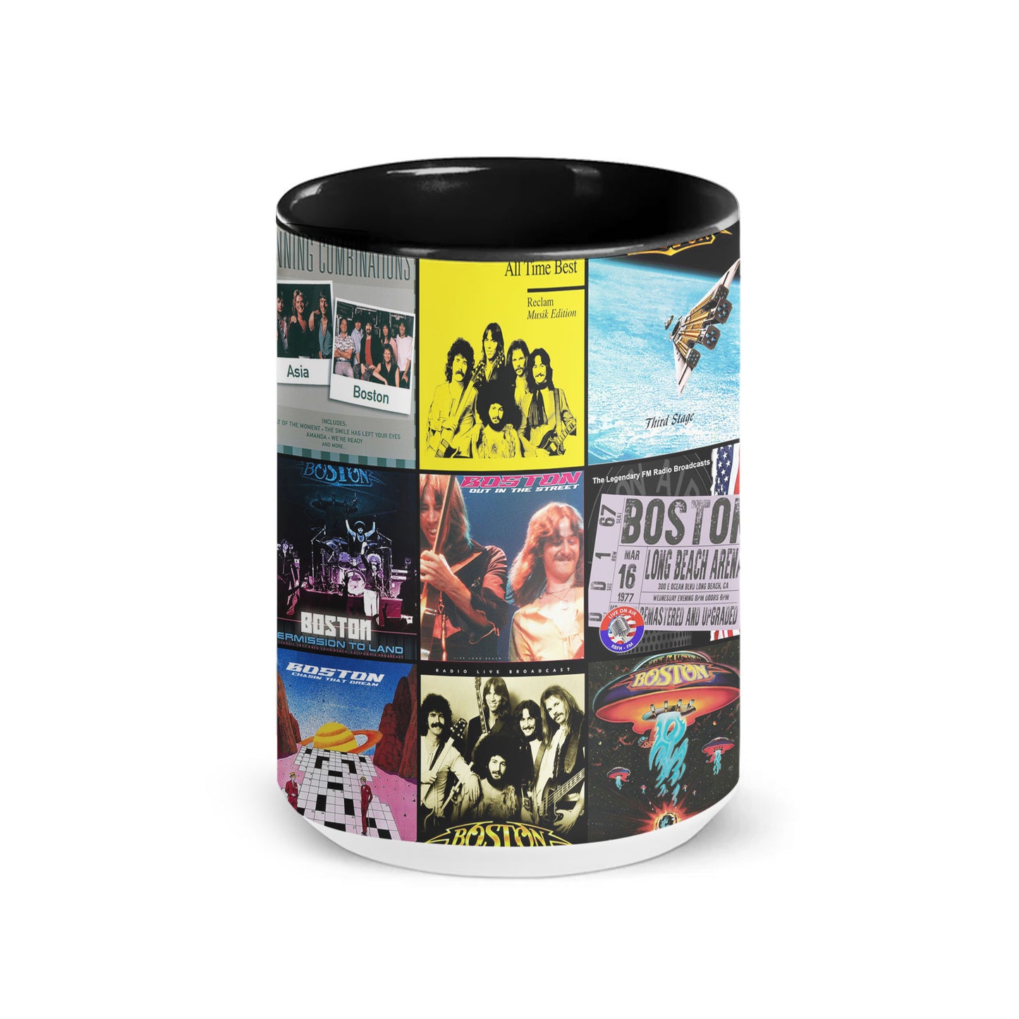 Boston Accent Mug – Classic Album Cover Collage Gift for Rock Fans