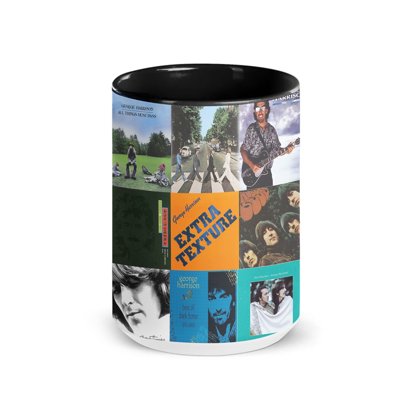 George Harrison Accent Mug – Classic Album Cover Collage Gift for Beatles & Solo Fans