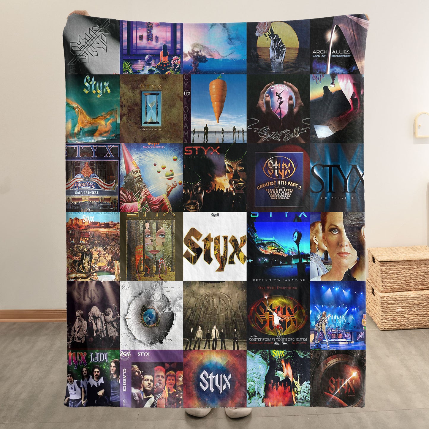 Styx Sherpa Blanket – Iconic Album Cover Collage Cozy Throw for Classic Rock Fans