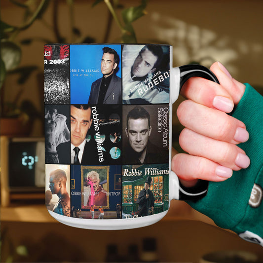 Robbie Williams Accent Mug – Pop Icon Album Cover Collage Gift