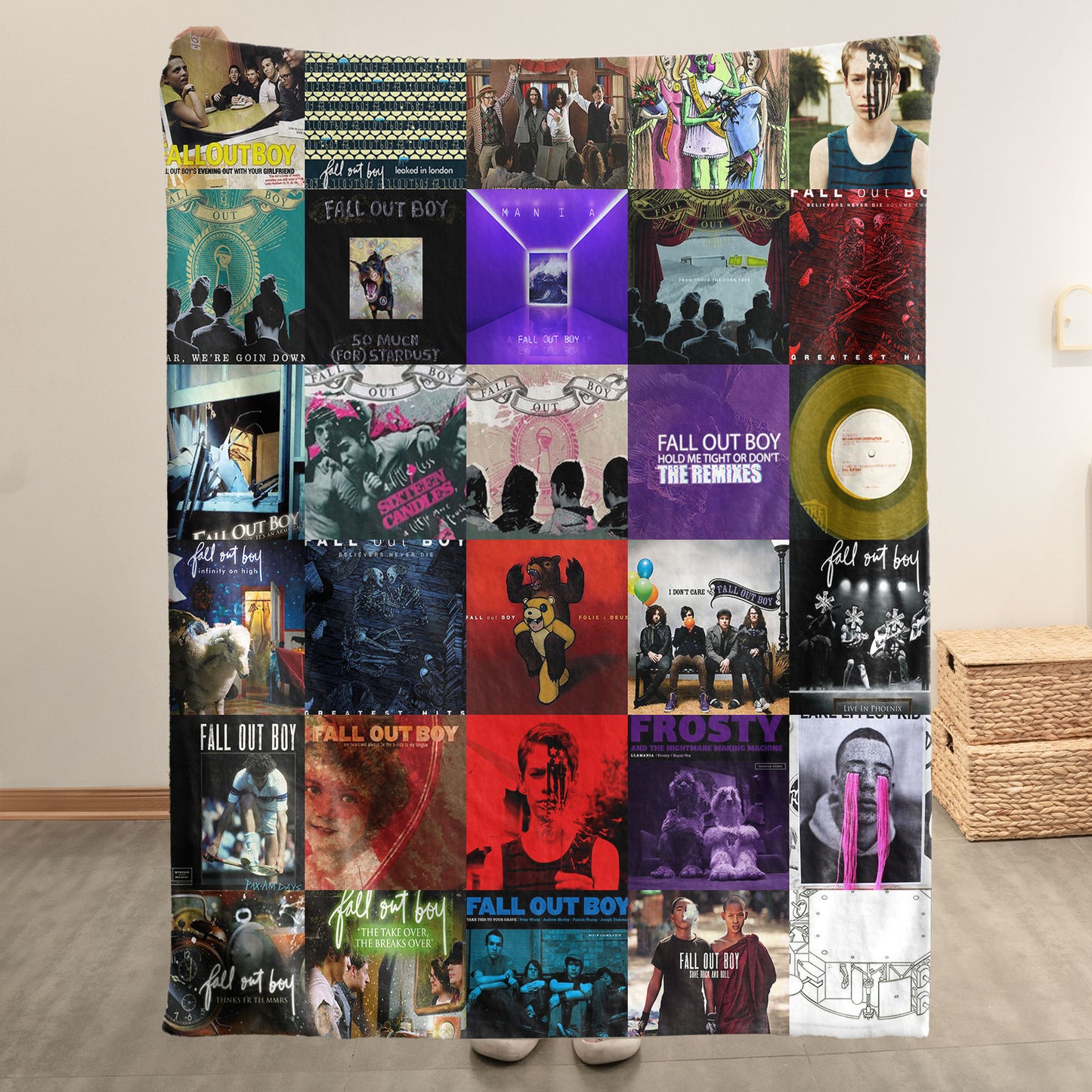 Fall Out Boy Sherpa Blanket – Iconic Album Cover Collage Cozy Throw for Pop-Punk Fans