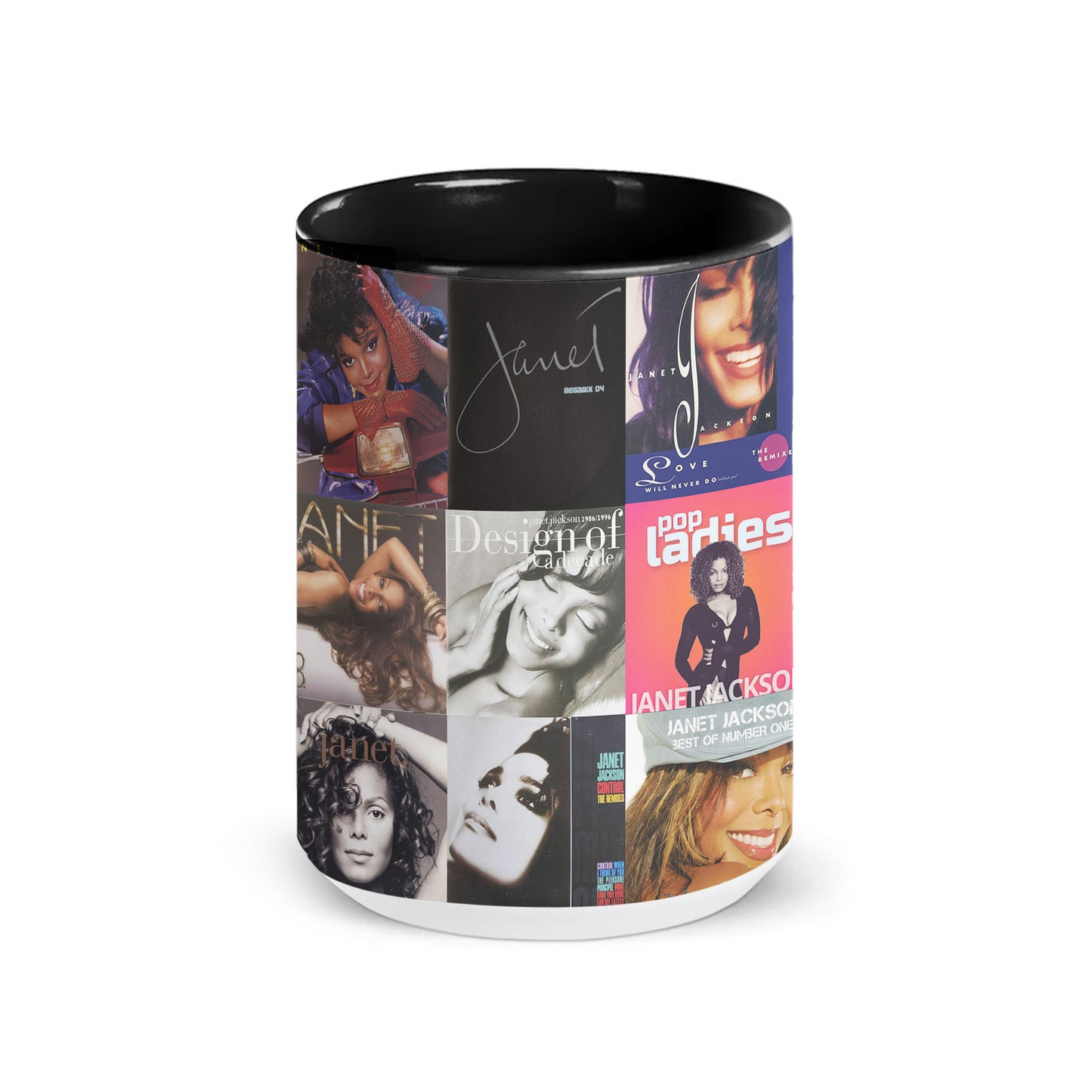 Janet Jackson Accent Mug – Iconic Album Cover Collage Gift for Pop & R&B Fans