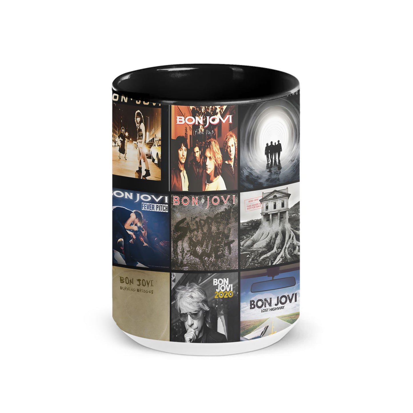 Bon Jovi Accent Mug – Rock Classics Album Cover Collage Gift
