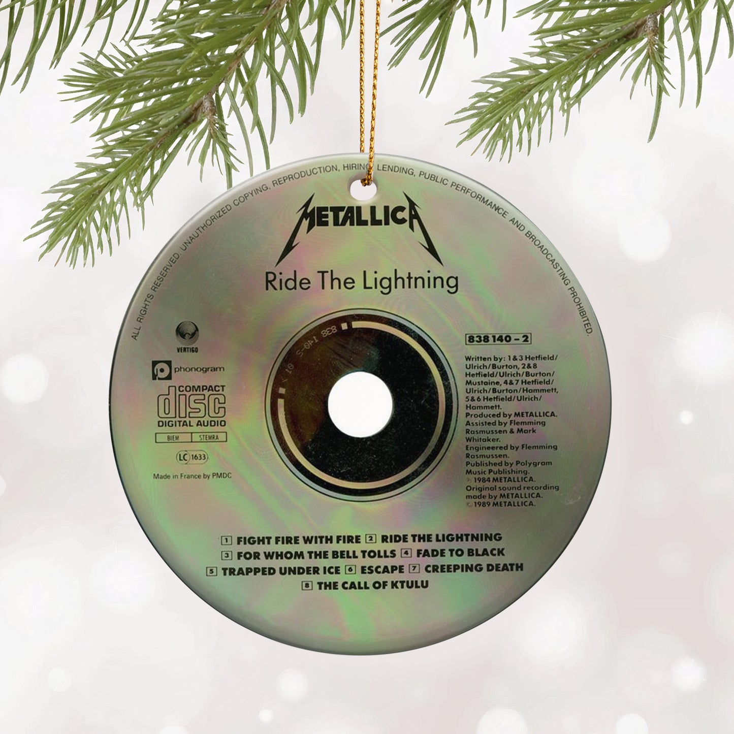 Ride The Lightning Metallica CD Design Ceramic Ornament – Rock Music Christmas Tree Decoration