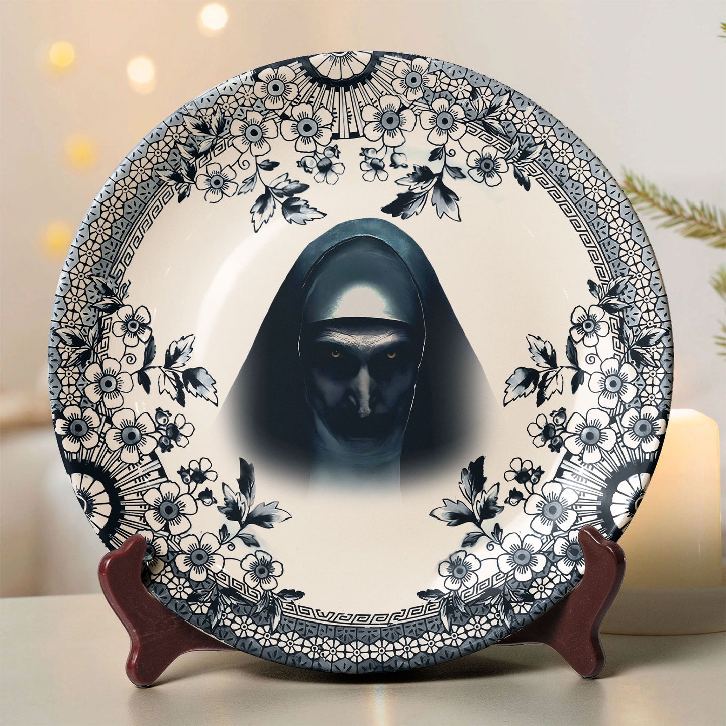 Valak The Nun Haunted Decorative Ceramic Plate – Gothic Horror Collectible for Haunted Home Décor