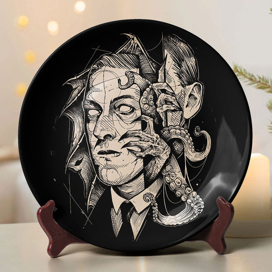 Lovecraft Dark Portrait Decorative Ceramic Plate – Gothic Cosmic Horror Design