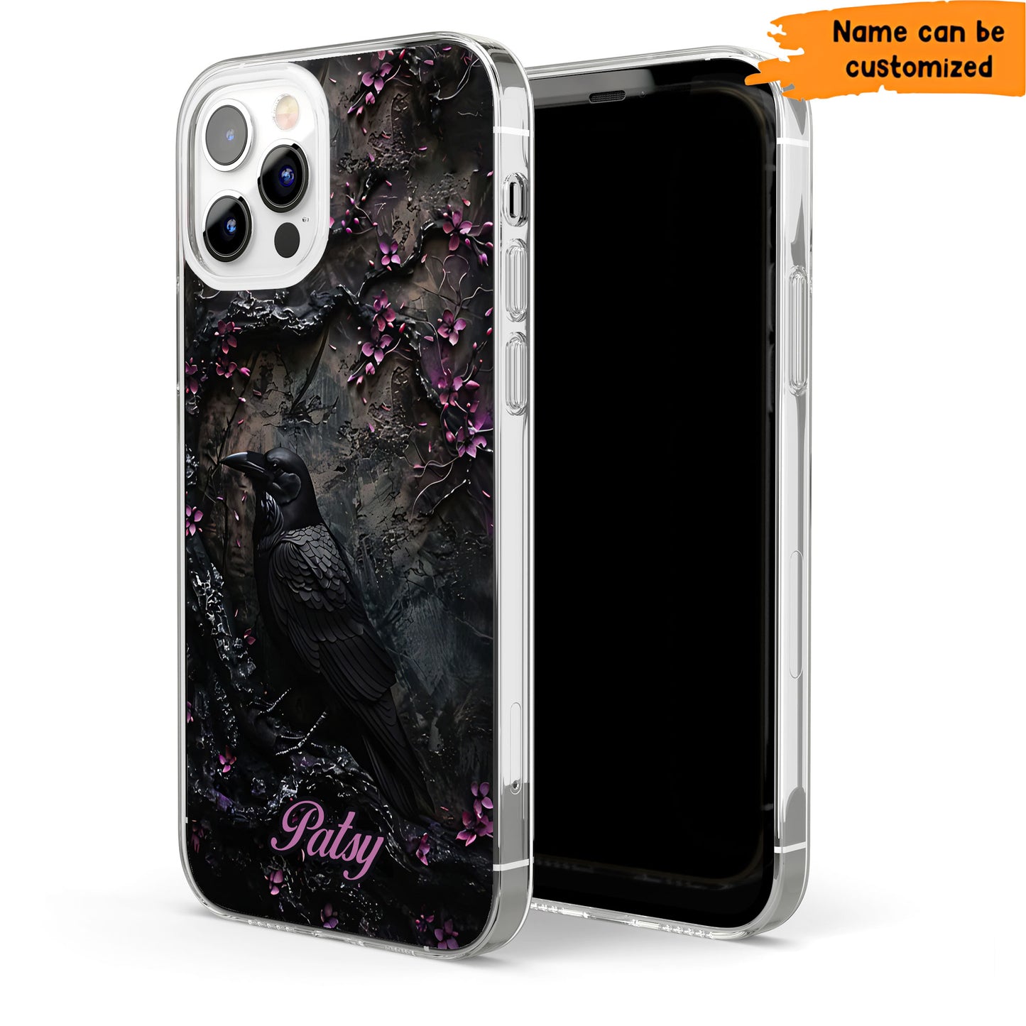 Dark Raven & Gothic Blossom - Personalized Clear Phone