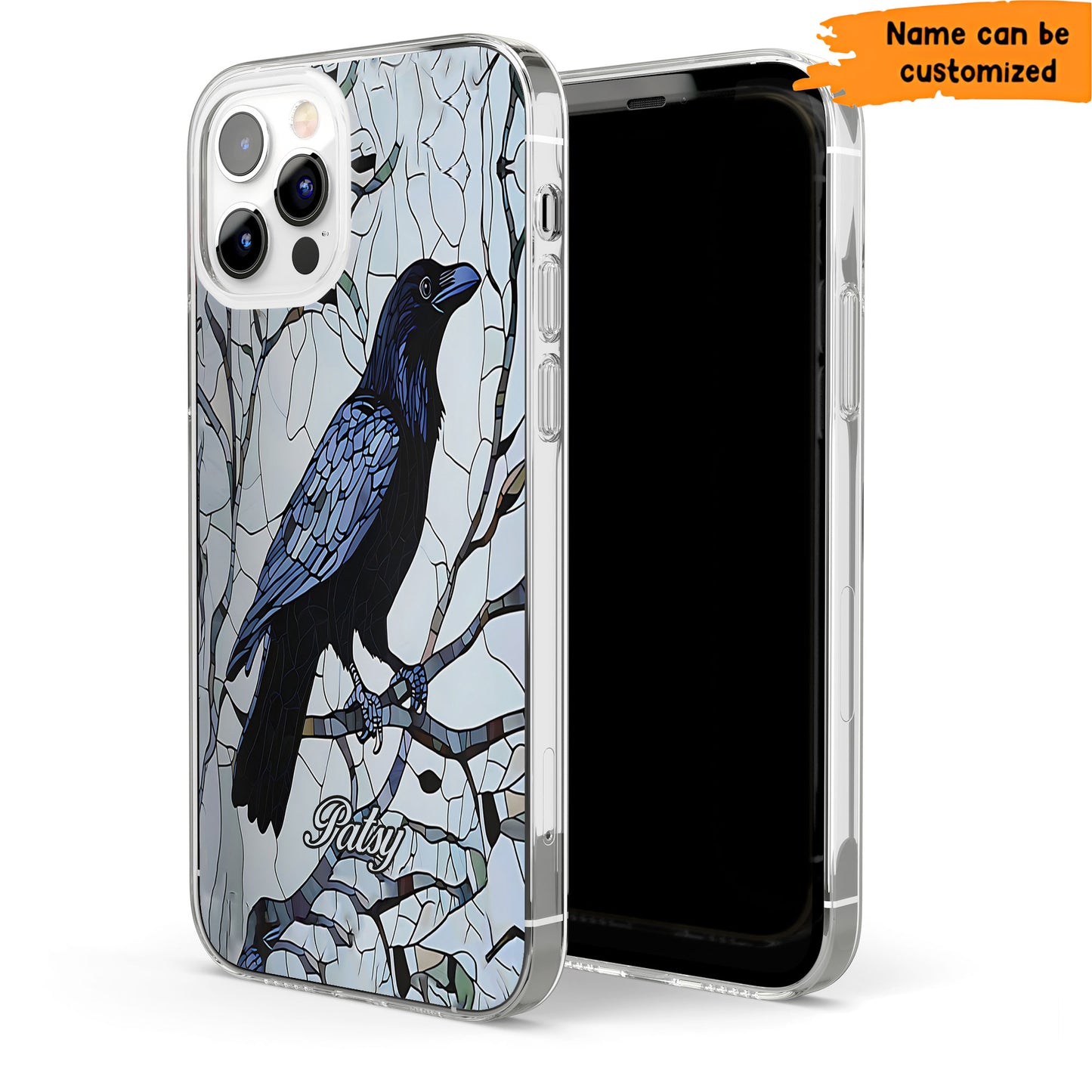 Raven Stained Glass - Personalized Clear Phone Case