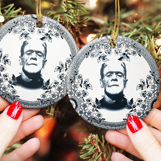Frankenstein Vintage Floral Christmas Ornament