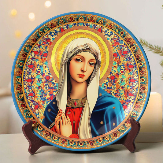 Virgin Mary Icon Decorative Ceramic Plate – Blessed Mother Religious Art