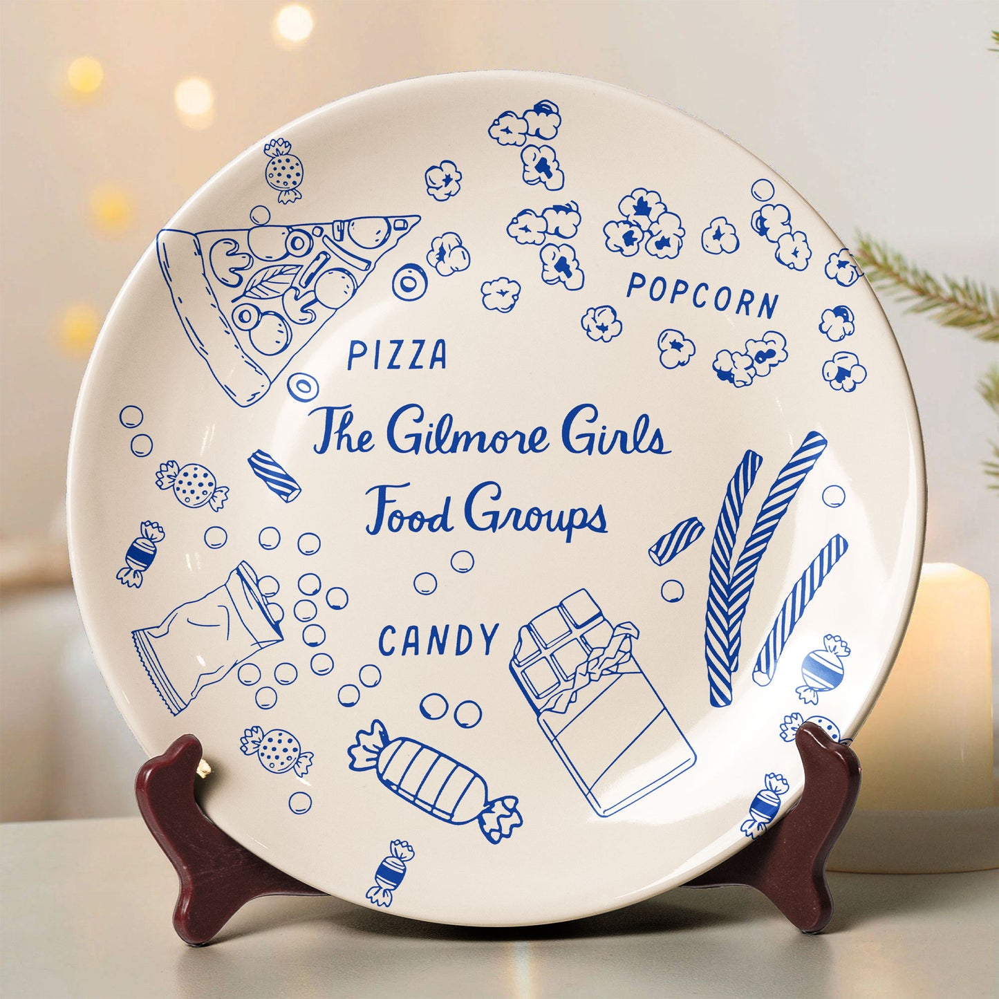 Gilmore Girls Food Groups Ceramic Plate – Pizza, Popcorn & Candy Design