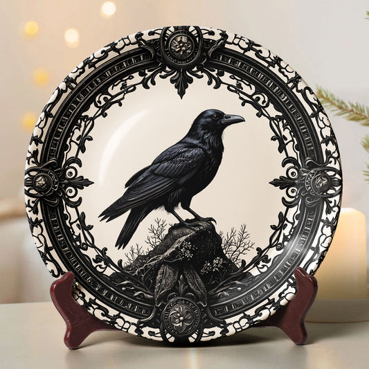 The Midnight Sentinel – Gothic Raven Ceramic Plate