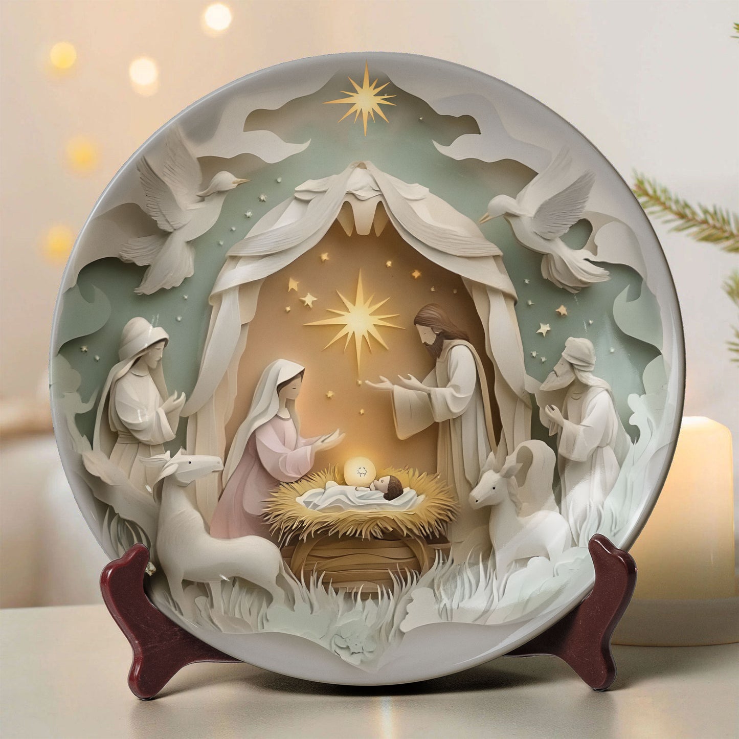 Peaceful Nativity Ceramic Plate – Handcrafted Holy Night Scene