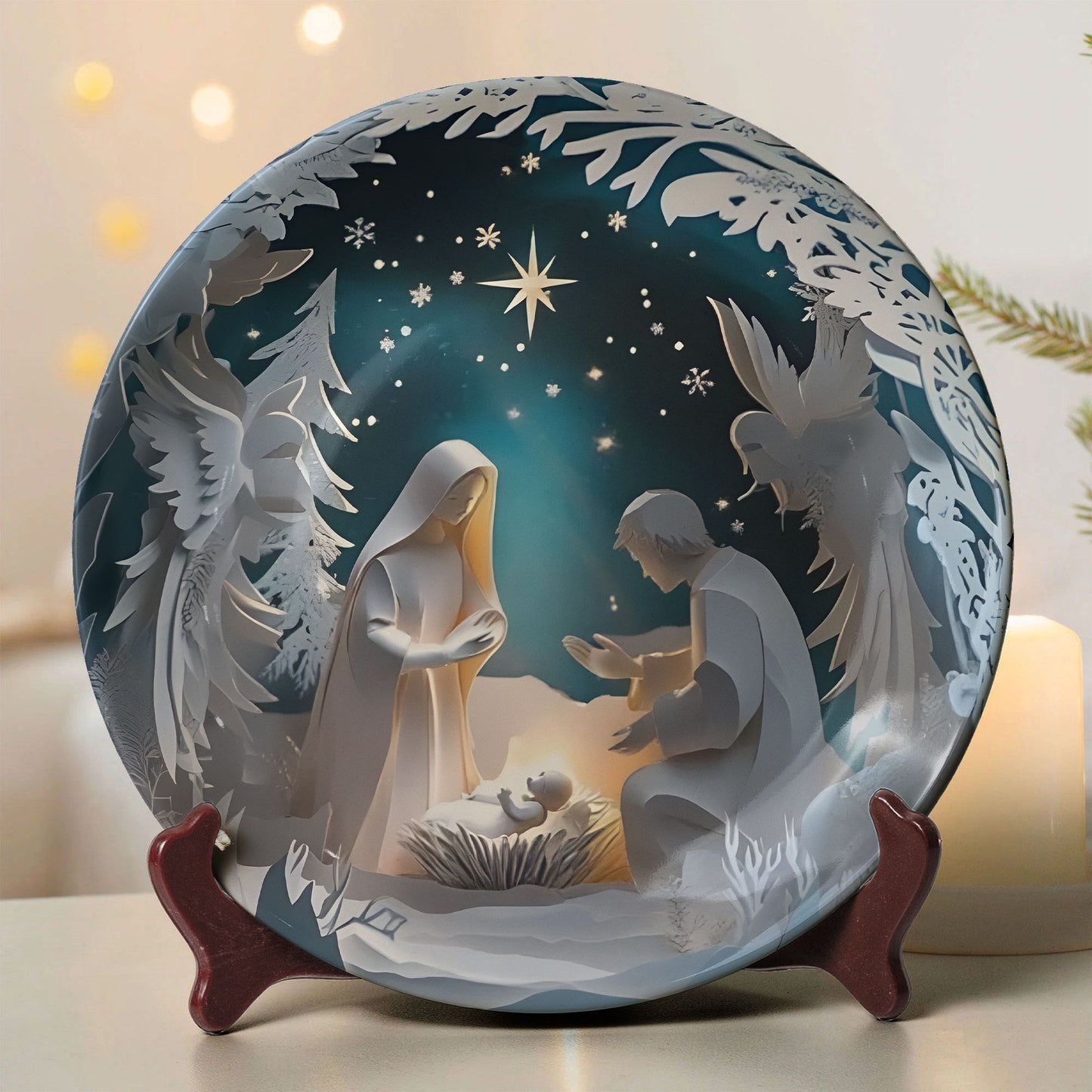 Silent Night Nativity Ceramic Plate – Holy Family Under the Star
