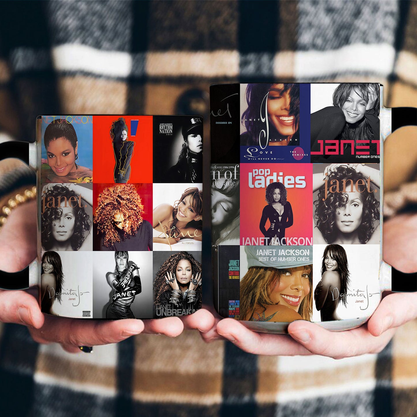 Janet Jackson Accent Mug – Iconic Album Cover Collage Gift for Pop & R&B Fans