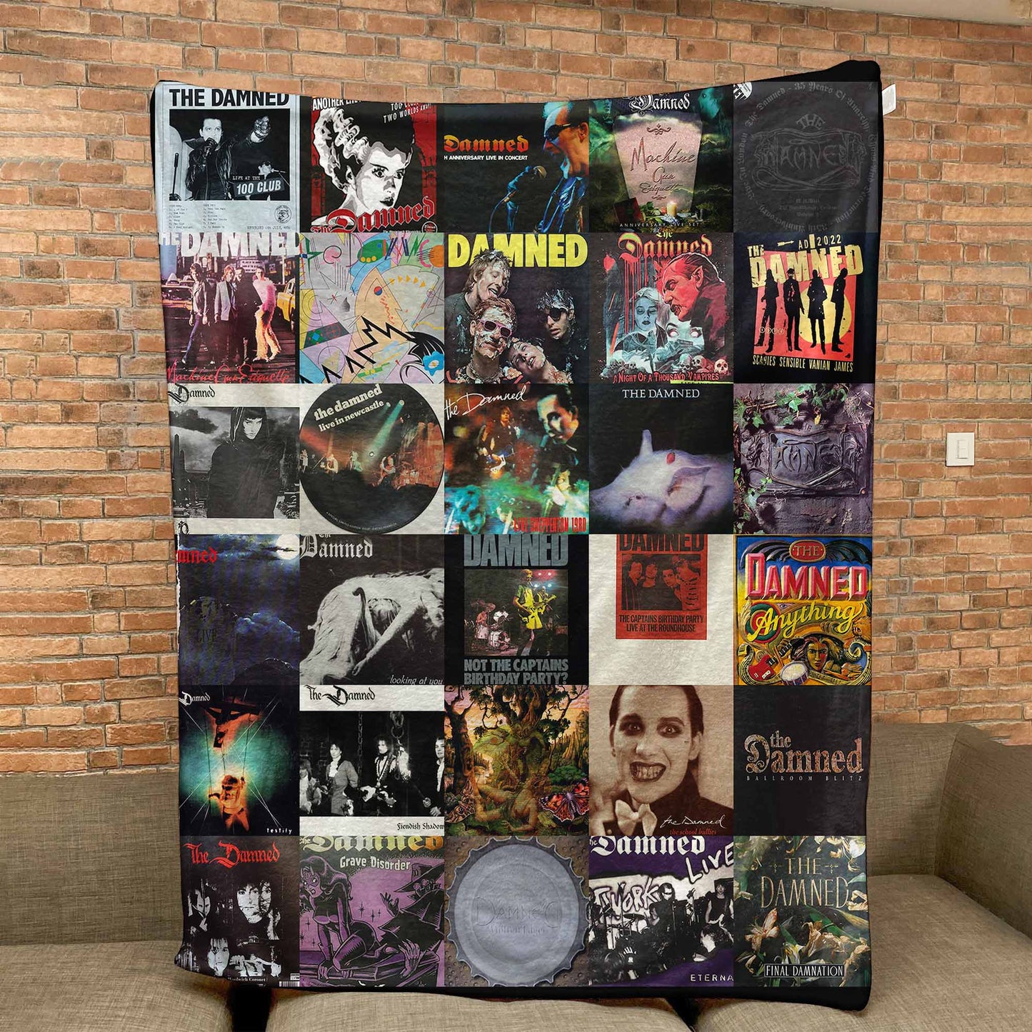 The Damned Sherpa Blanket – Iconic Album Cover Collage Cozy Throw for Punk & Goth Rock Fans