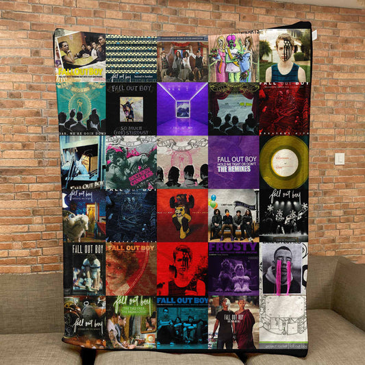 Fall Out Boy Sherpa Blanket – Iconic Album Cover Collage Cozy Throw for Pop-Punk Fans