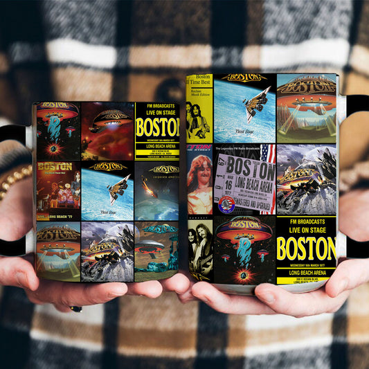Boston Accent Mug – Classic Album Cover Collage Gift for Rock Fans