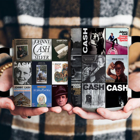 Johnny Cash Accent Mug – Classic Album Cover Collage Gift