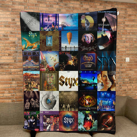 Styx Sherpa Blanket – Iconic Album Cover Collage Cozy Throw for Classic Rock Fans