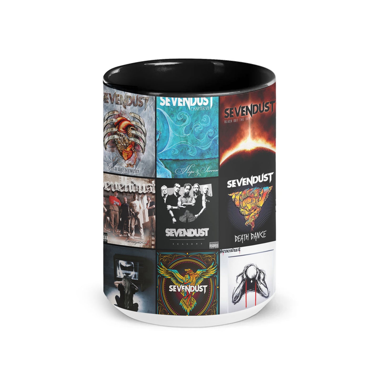 Sevendust Accent Mug – Heavy Rock Album Cover Collage Gift
