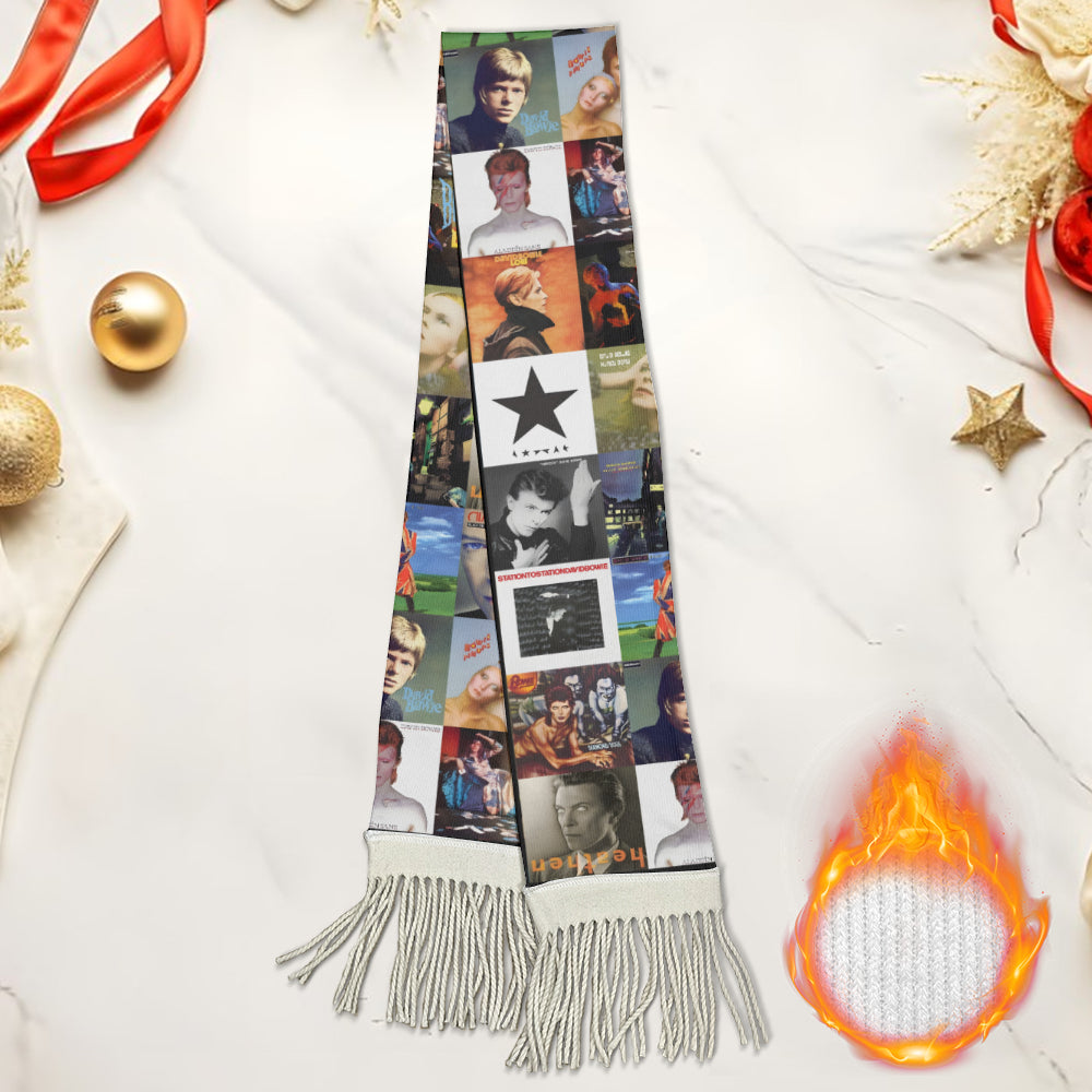 David Bowie Album Collage Scarf – Retro Art Rock Fan Gift