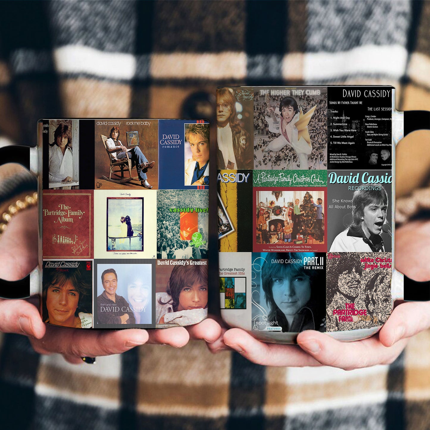 David Cassidy Accent Mug – Classic Album Cover Collage Gift for Pop Music Fans