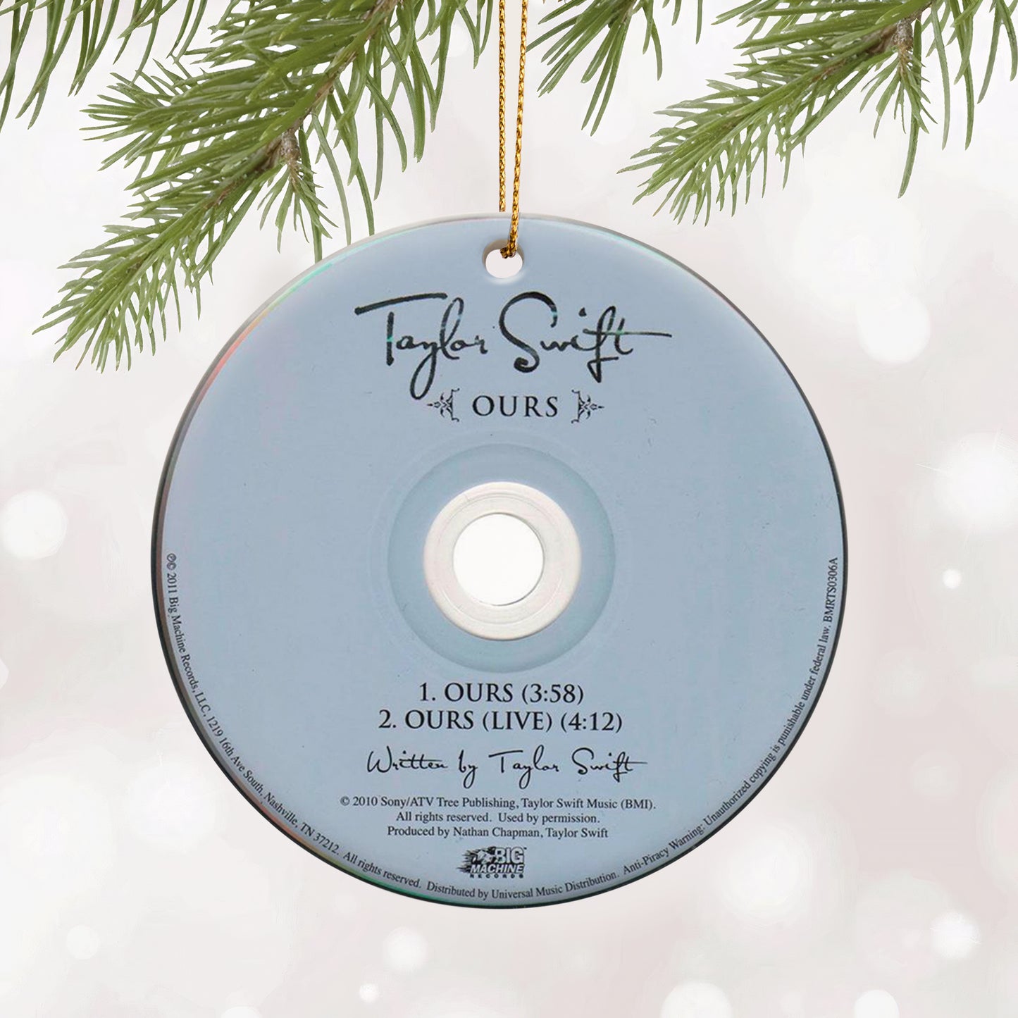 Ours Taylor Swift CD - Ceramic Ornament – Holiday Music Keepsake Decoration