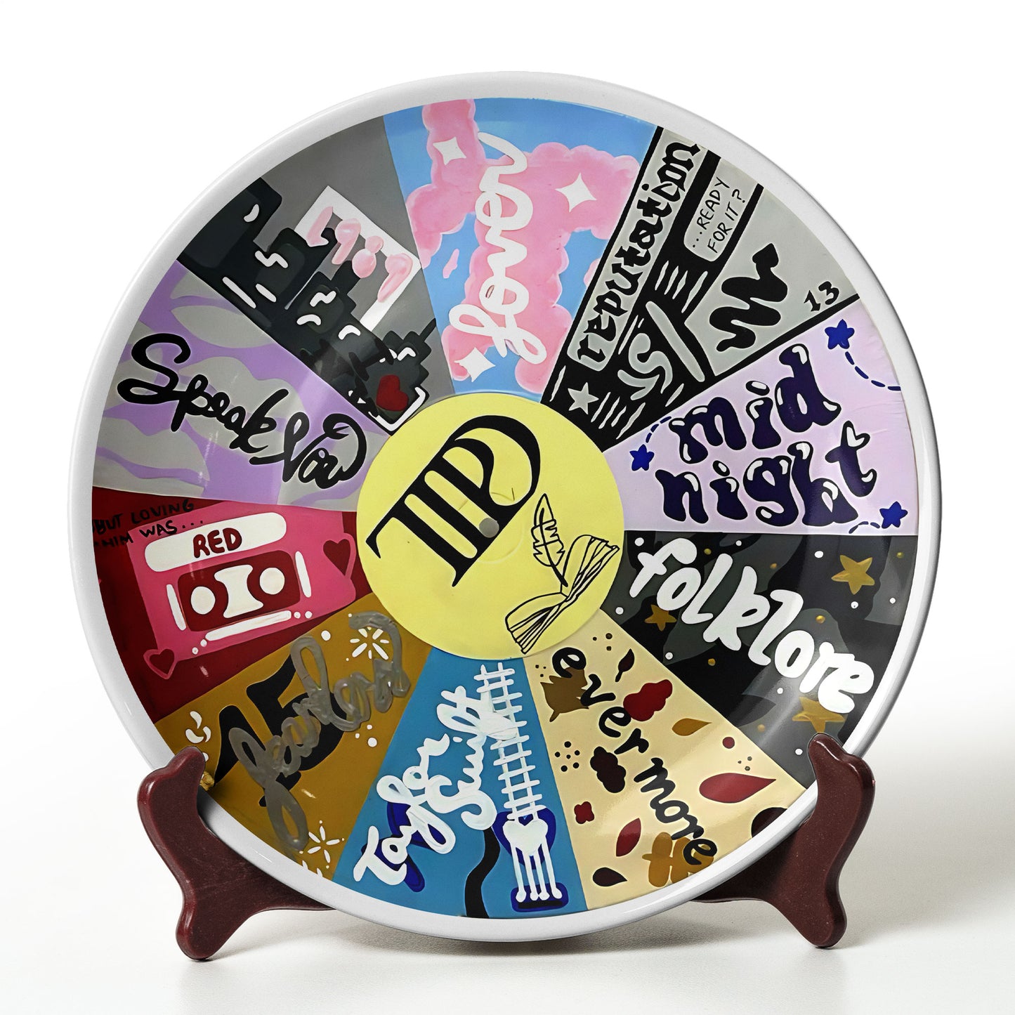 Taylor Swift Album Era Decorative Ceramic Plate – Colorful Collectible Dish Featuring Red, Folklore, Lover, Reputation & More