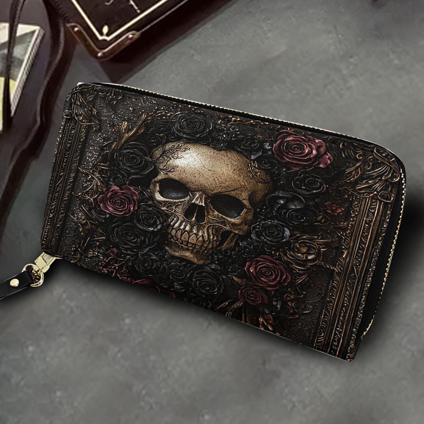Gothic Skull Roses Leather Handbag & Wallet Set