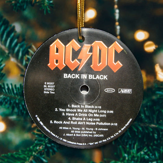 Back In Black Hard Rock Ceramic Ornament – Classic Album Cover Holiday Decoration