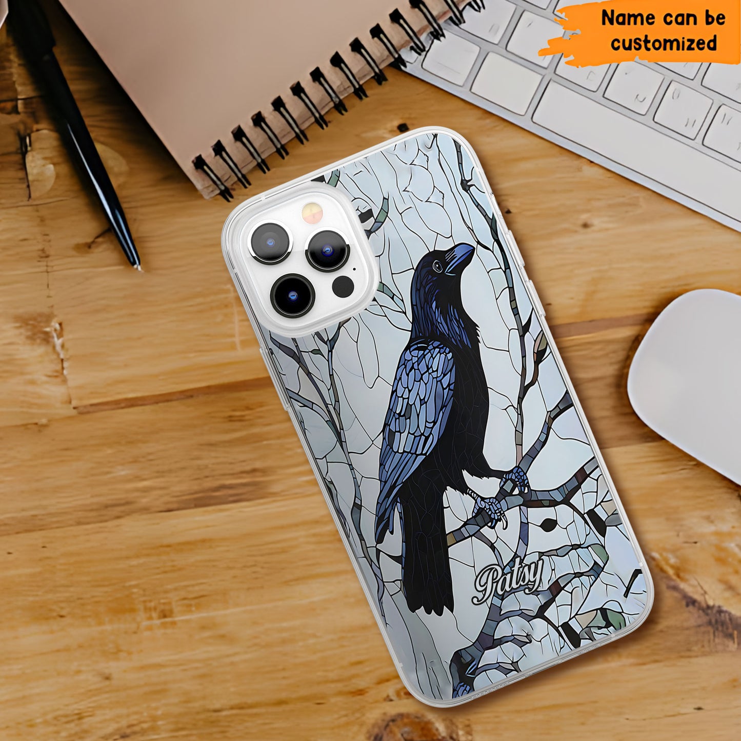 Raven Stained Glass - Personalized Clear Phone Case
