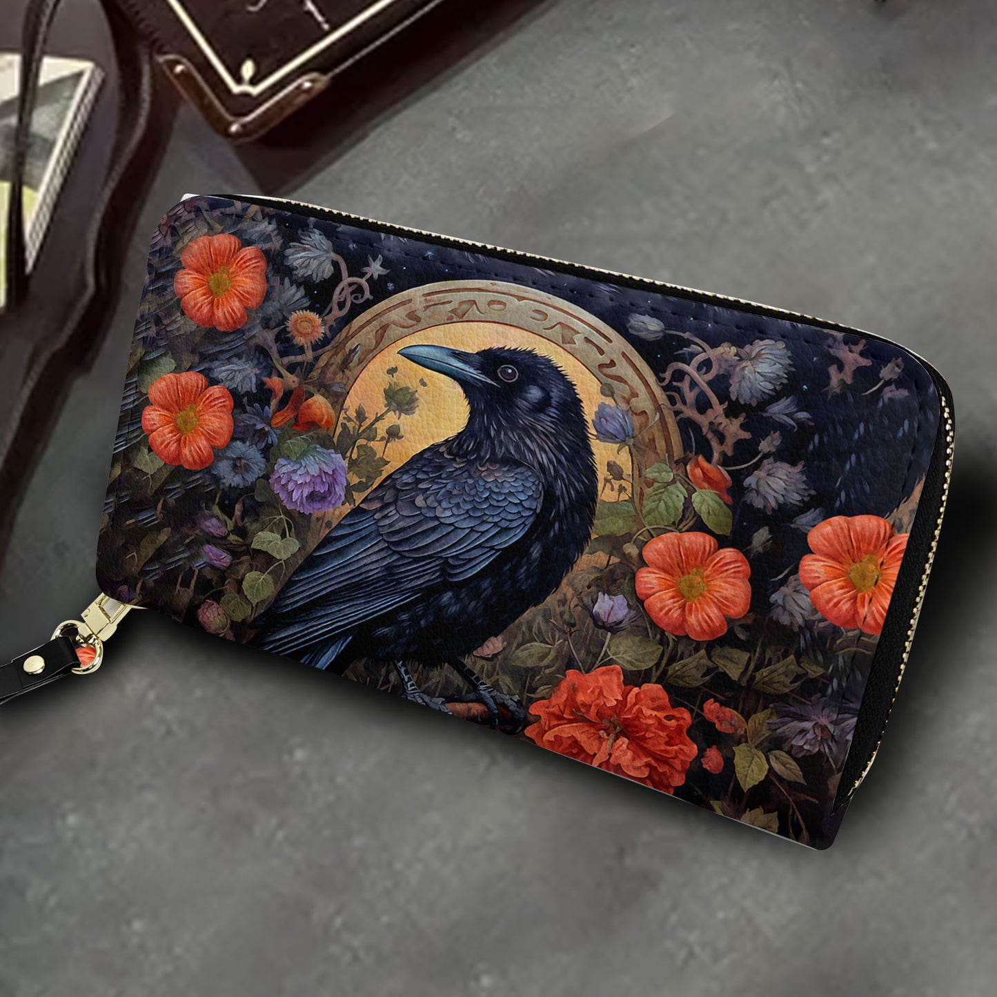 Nevermore Raven Leather Handbag & Wallet Set – Gothic Elegance in Bloom