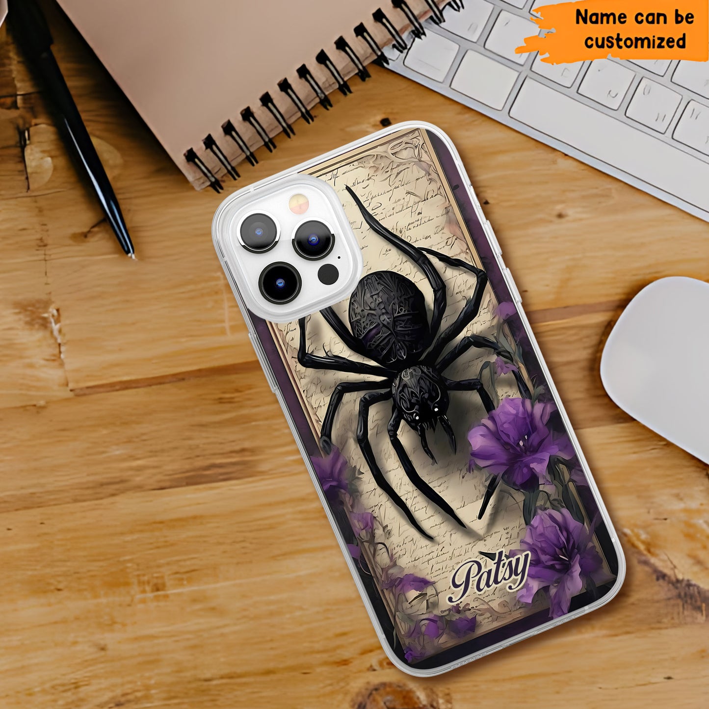 Gothic Spider Phone Case – Dark Floral Cover Personalized Clear Phone Case