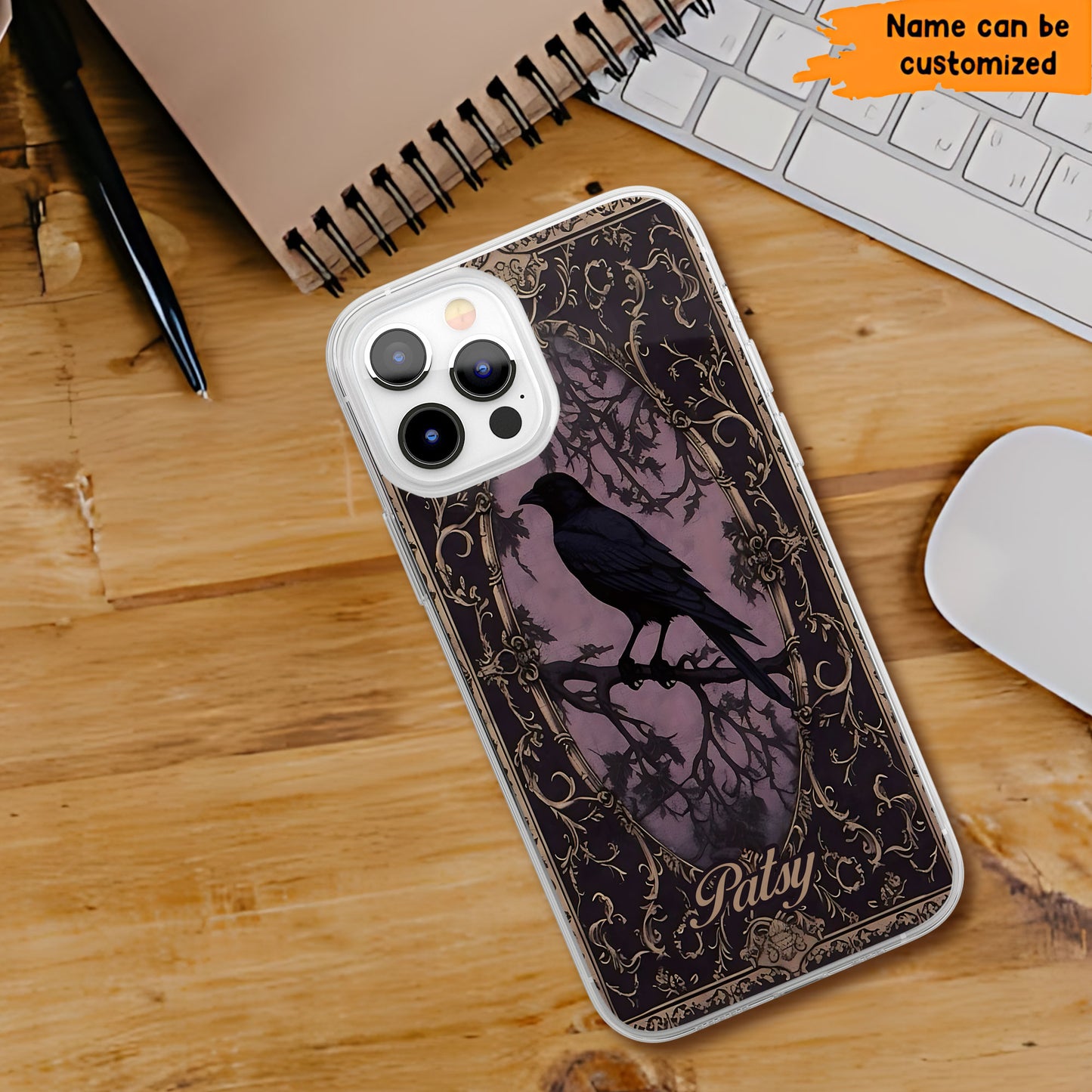 Gothic Raven Phone Case – Dark Vintage Crow Cover Personalized Clear Phone