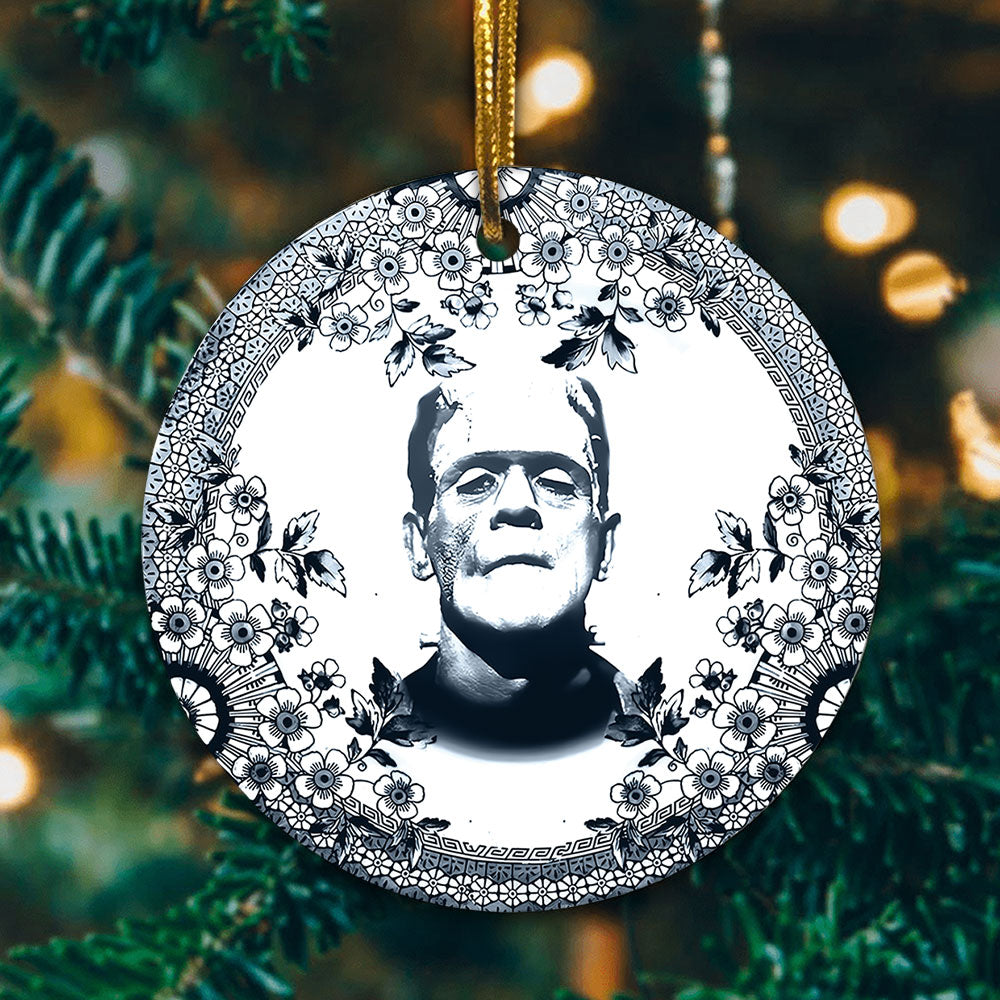 Frankenstein Vintage Floral Christmas Ornament