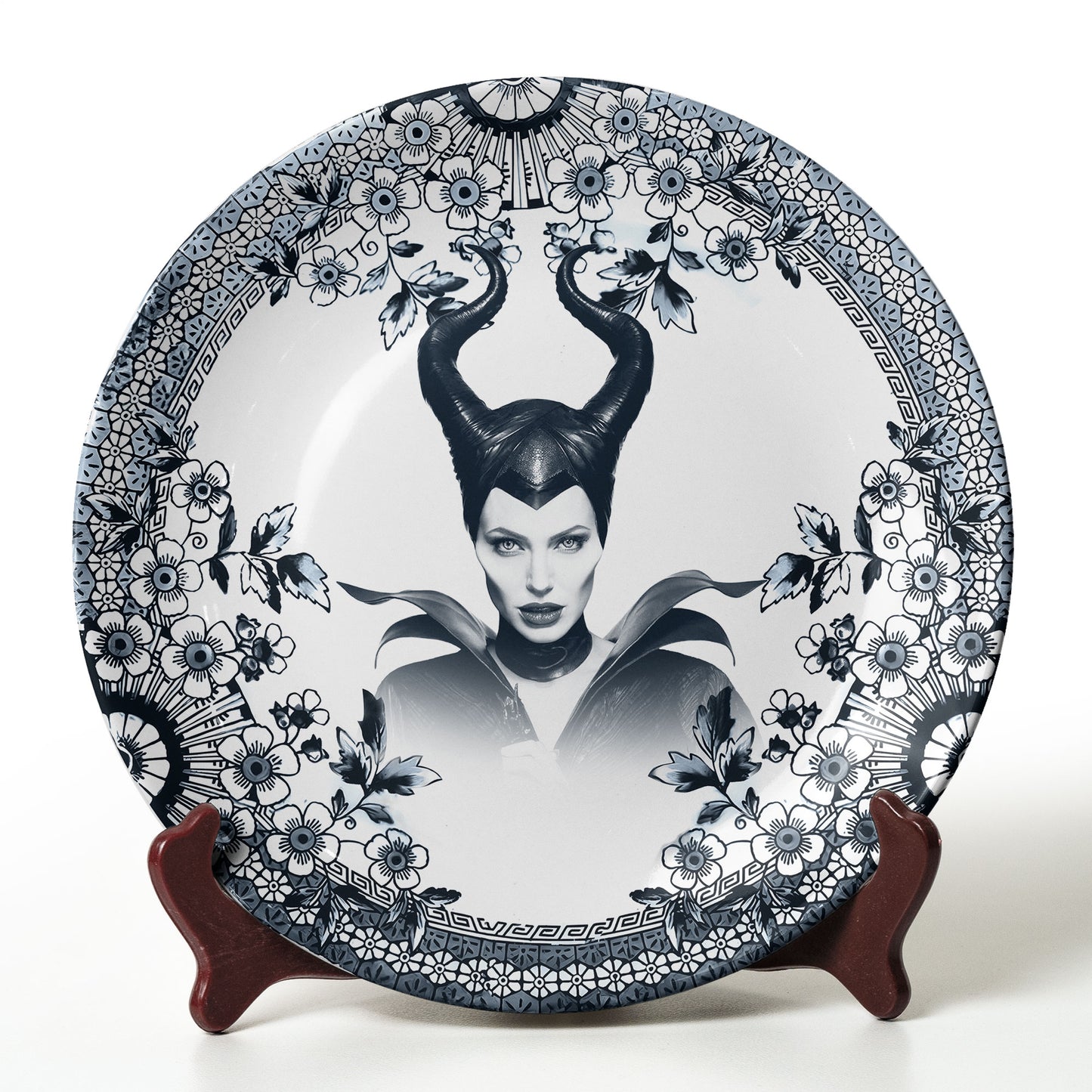 Maleficent Ceramic Plate – Dark Fantasy Floral Art