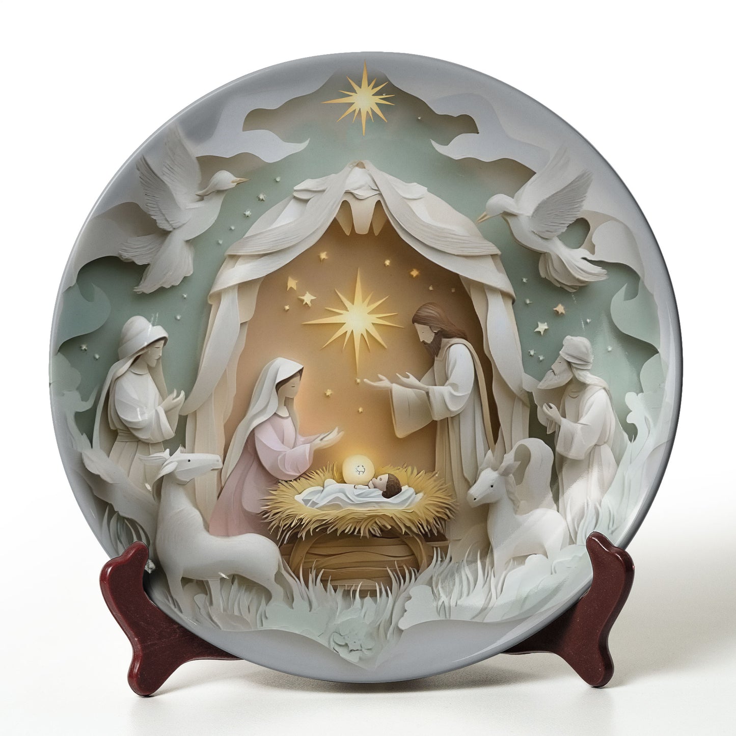 Peaceful Nativity Ceramic Plate – Handcrafted Holy Night Scene